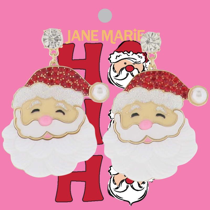 JM Santa Claus Dangle Earrings - Crystal Stud Holiday Earrings