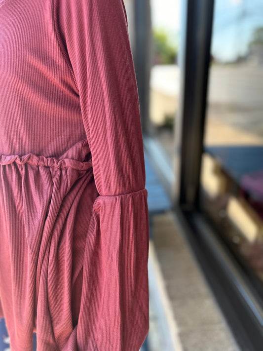 AC407 - Girls Rib Knit Curved Bodice Tunic