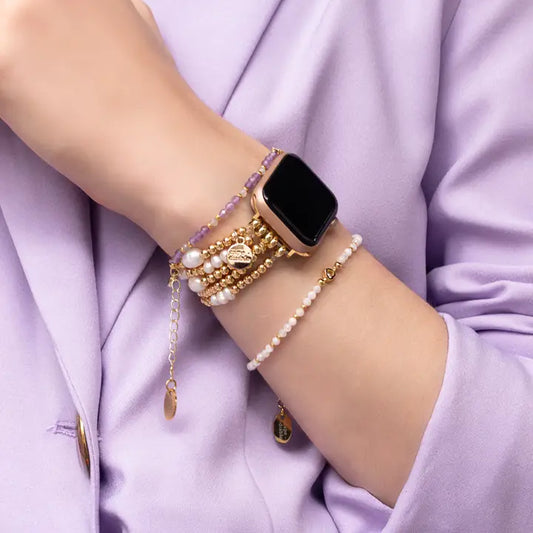 CD Gold and Pearl Stretch Apple Watch Strap - Elegant & Comfortable