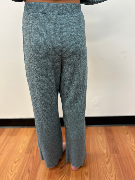 AC407 Girls Blue Gray Rib Chenille Wide Leg Pant