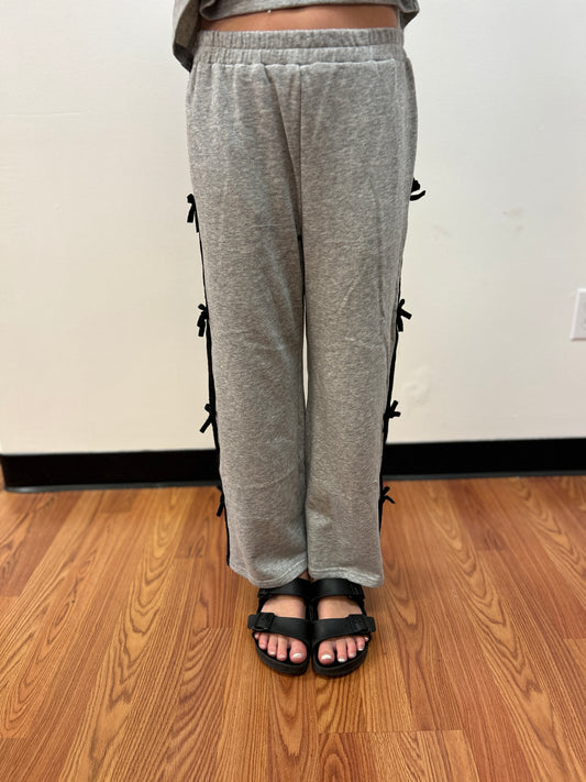 Hay Girls Wide Leg French Terry Pants with Bow Embellishment