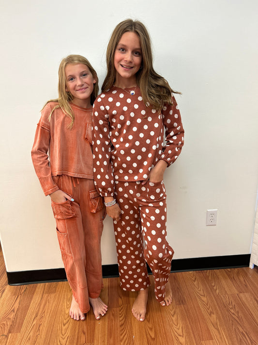 Hayden Girls Rust and Cream Polka Dot Top