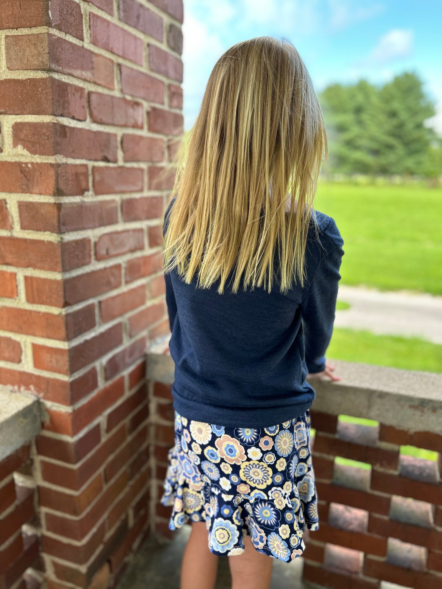 AC407-Girls Navy Brushed Knit Tie Front Top (JKA)