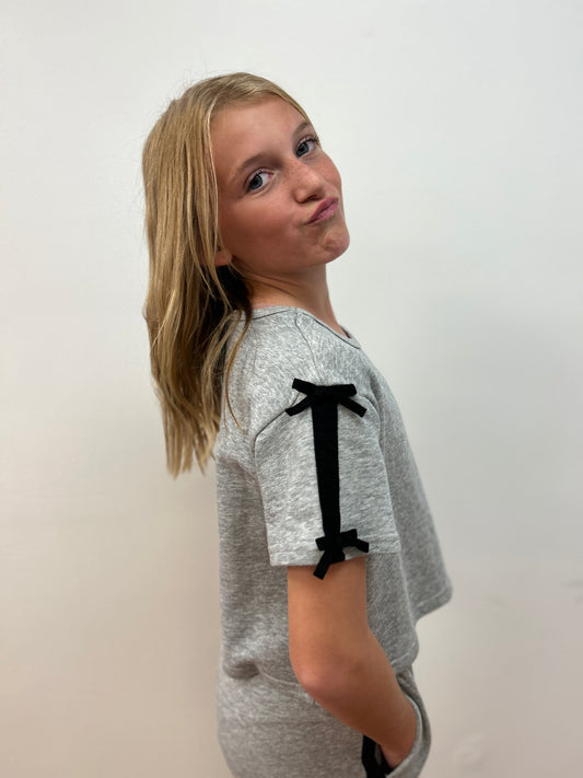 Hay Girls French Terry Top With Bow Embellishment