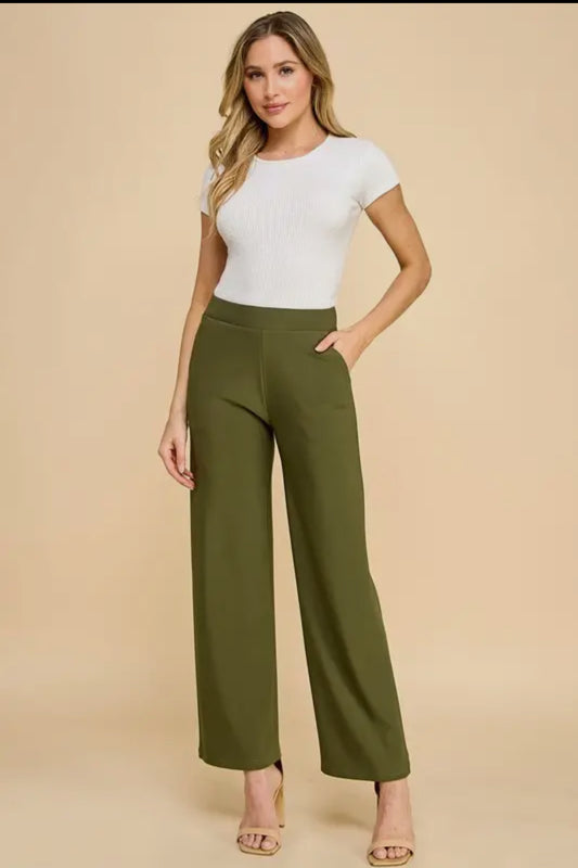 Mio Scuba Straight Leg Pants - High Waist with Pockets