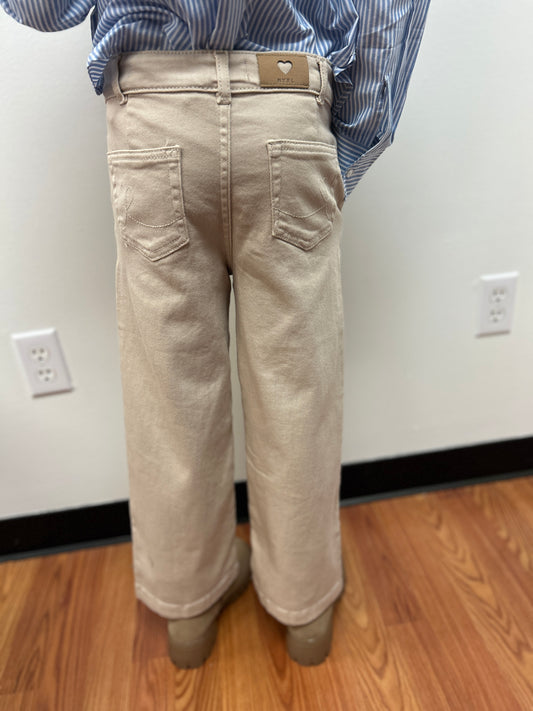 Mayoral Girls Khaki Twill Wide Leg Jeans