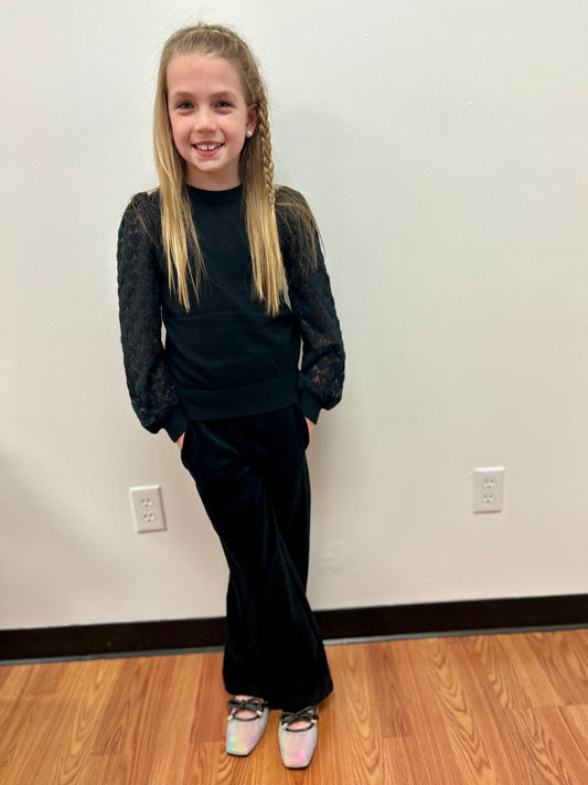 Mini Molly Girls Black Lace Sleeve Knitted Sweater