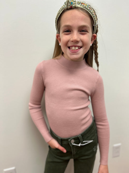 Mini Molly Girls Pink Knitted Mock Neck Sweater