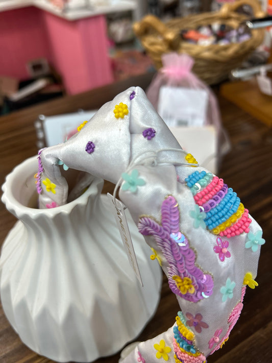 Jane Marie Beaded Easter White Knotted Headband