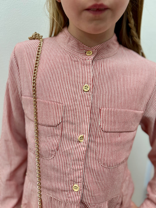 Vignette Girls Red and White Pinstriped Shirt Dress