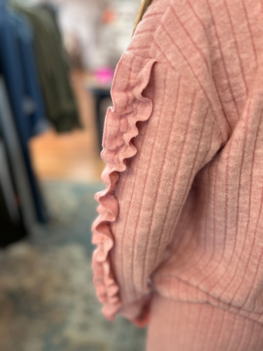 Vignette Girls Plush Rose Ruffle Sleeve Sweater
