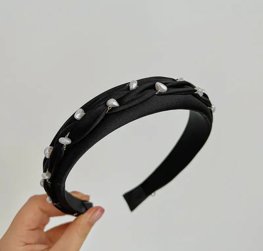 Adorro-Pearl Braided Satin Headbands