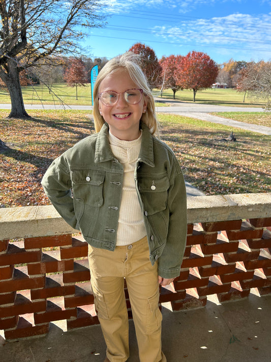 Hayden- Olive Denim Cargo Jacket