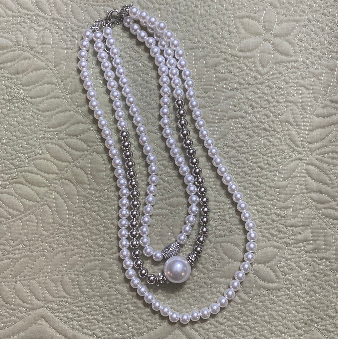 MK - Pearl and Silver Multi Strand Necklace (Gina B’s)