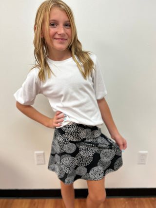 AC 407 Girls Ivory and Black Dotted Circles Panel Skirt - All About Me Boutique
