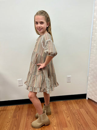 Vignette Girls Boho Striped Dress - Lace Trim - All About Me Boutique