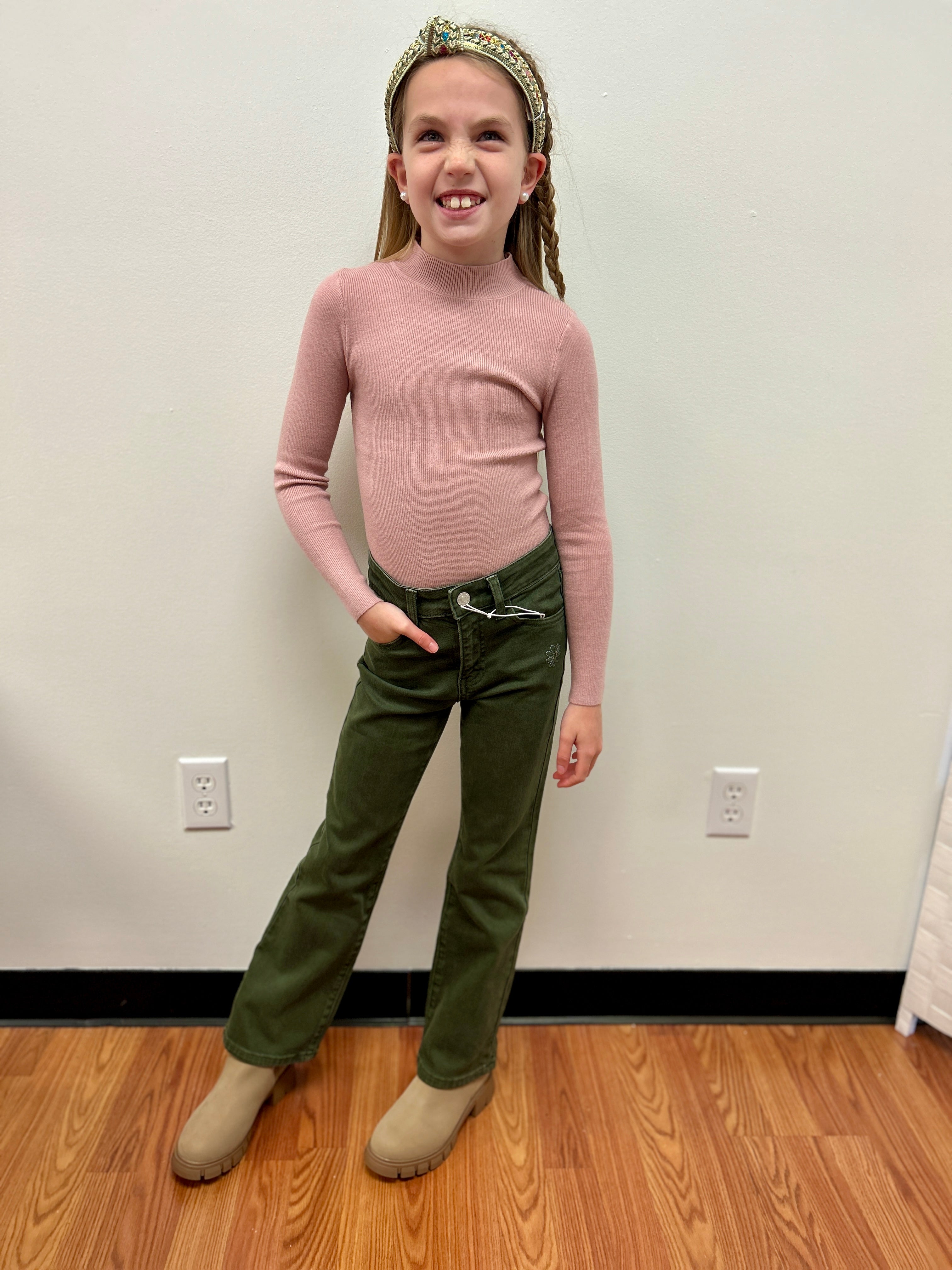 KanCan Girls Olive High Rise Flare Jeans