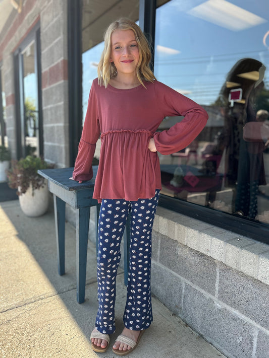 AC407 - Girls Rib Knit Curved Bodice Tunic