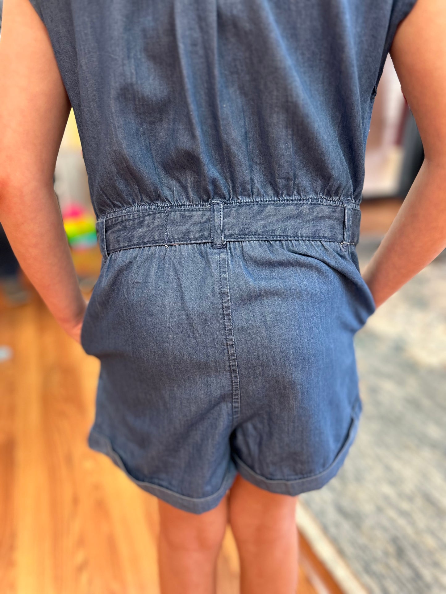May - Chambray Rolled Cuff Romper
