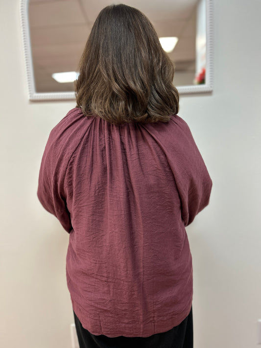 Leopard Trim Blouse by Umgee