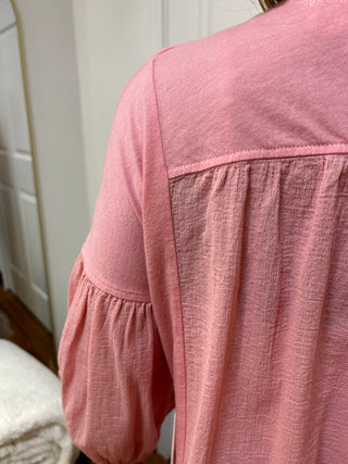 Tenly Girls Pink Mixed Media Cotton Jersey Top
