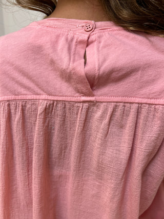 Tenly Girls Pink Mixed Media Cotton Jersey Top