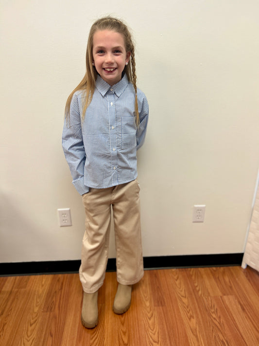 Mayoral Girls Oversized Pinstripe Blouse - Collared