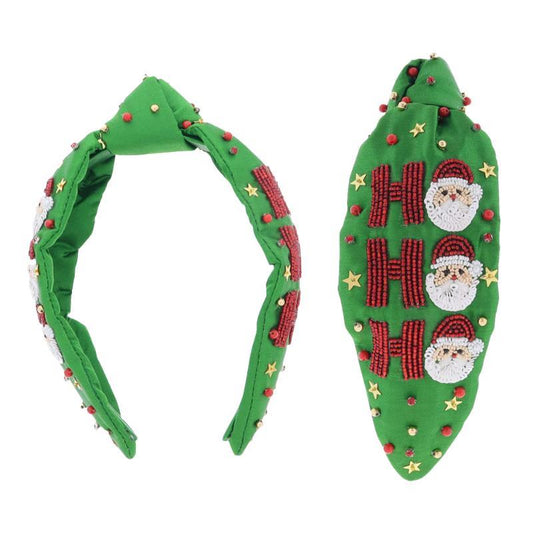 JM-Green Satin Ho Ho Ho Santa Headband
