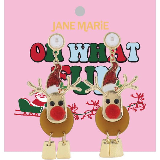 Reindeer Dangle Earrings - Pearl Circle Post Holiday Earring
