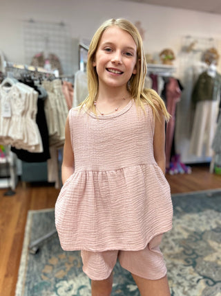 AC407 - Blush Gauze Baby Doll Top - All About Me Boutique