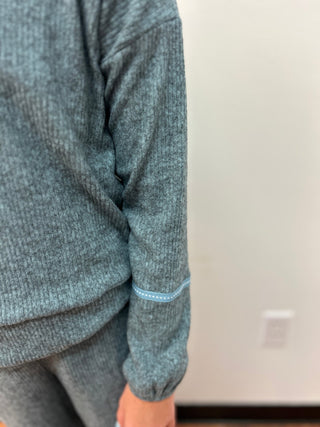 AC407 Blue Gray Rib Chenille Top - All About Me Boutique