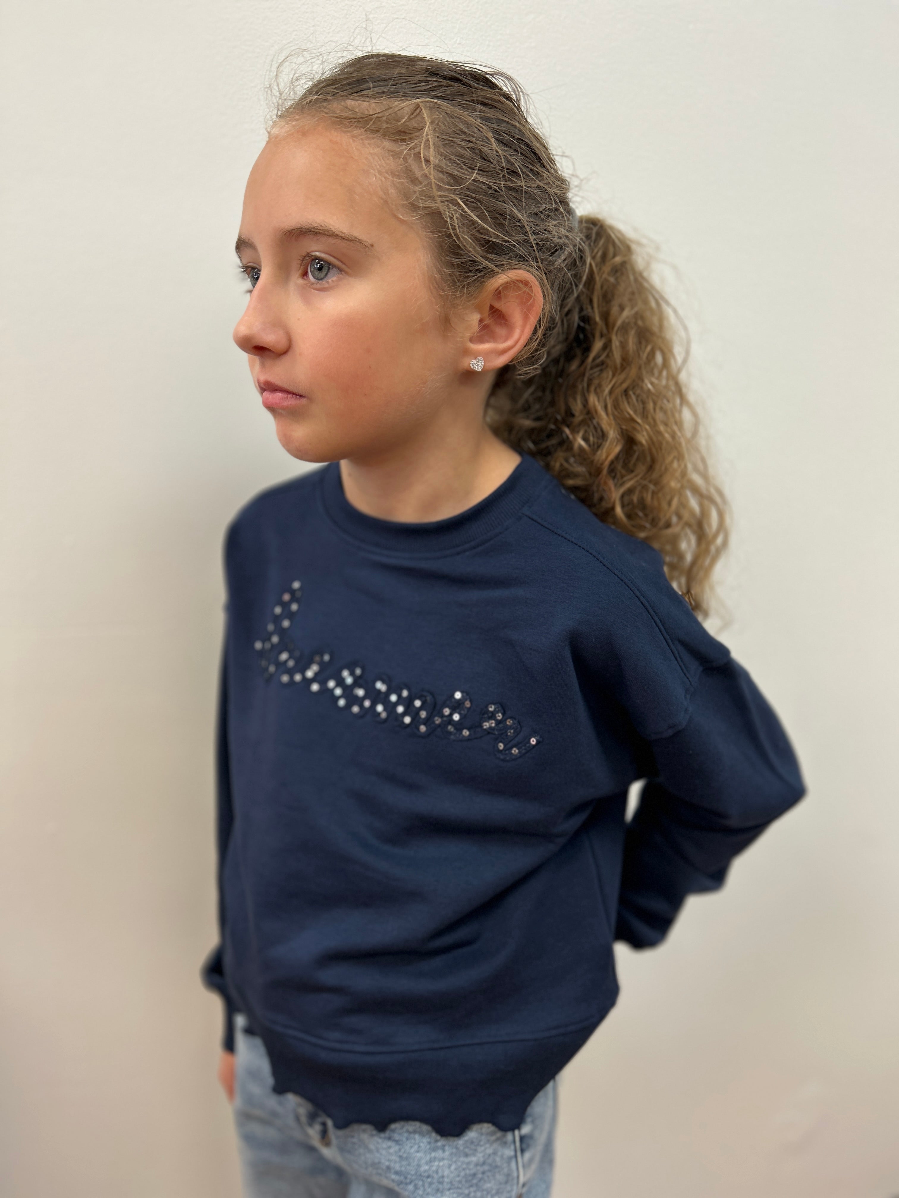 Creamie Girls Navy Bling and Ruffle Dreamer Sweatshirt