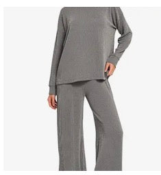 Zenana Raised Rib Mock Neck Long Sleeve Tee & Pants 2PC Set