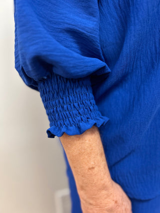 Sapphire Smocked Sleeve Blouse - All About Me Boutique