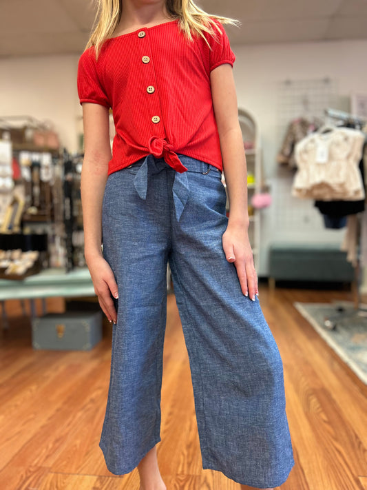 May-Girls Linen Cropped Pants