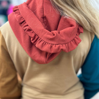 Girls Color Block Ruffle Hooded Pocket Set - All About Me Boutique