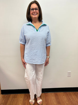 Seersucker Stripe Blouse - All About Me Boutique