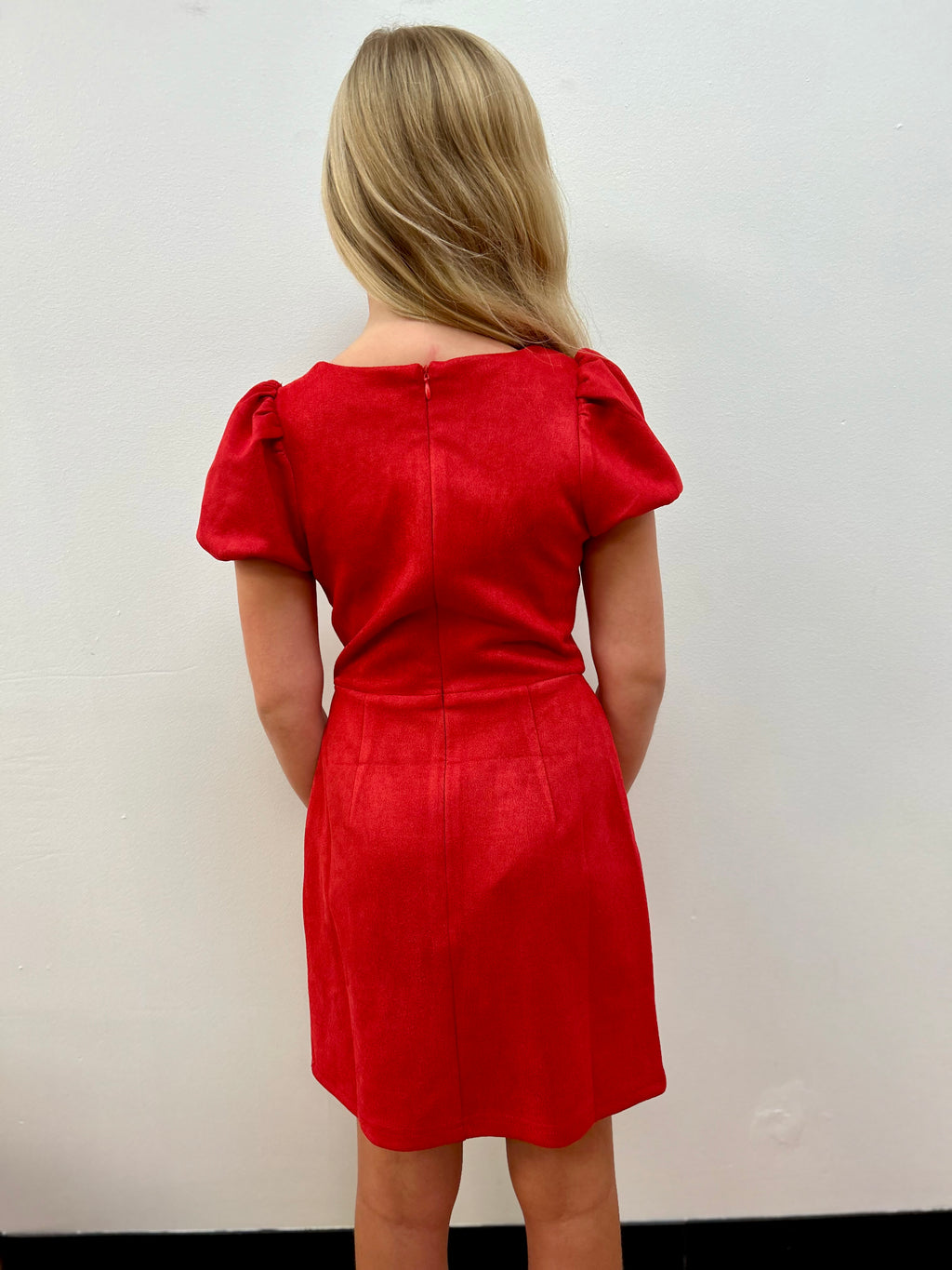 Sadie & Sage Tween Girls Red Faux Suede Dress - Holiday Party Dress