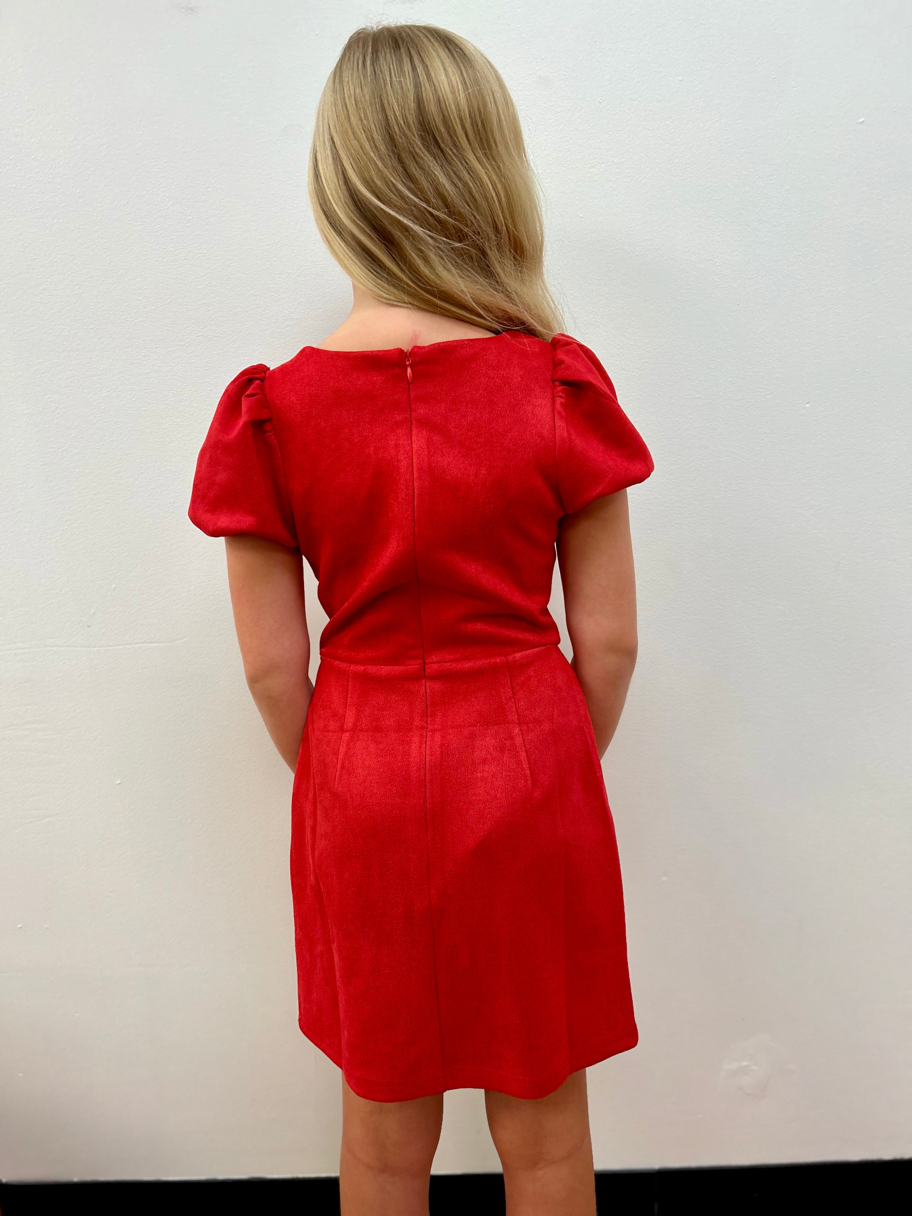 Sadie & Sage Tween Girls Red Faux Suede Dress - Holiday Party Dress