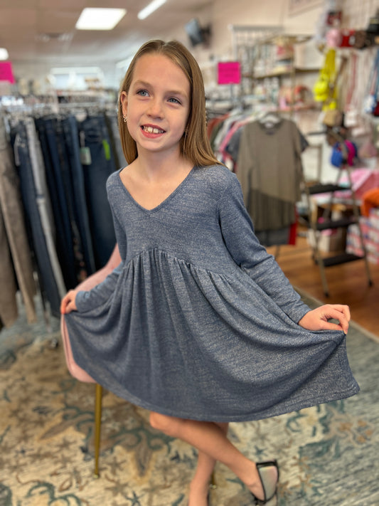 Vignette Heathered Navy Empire Waist Dress