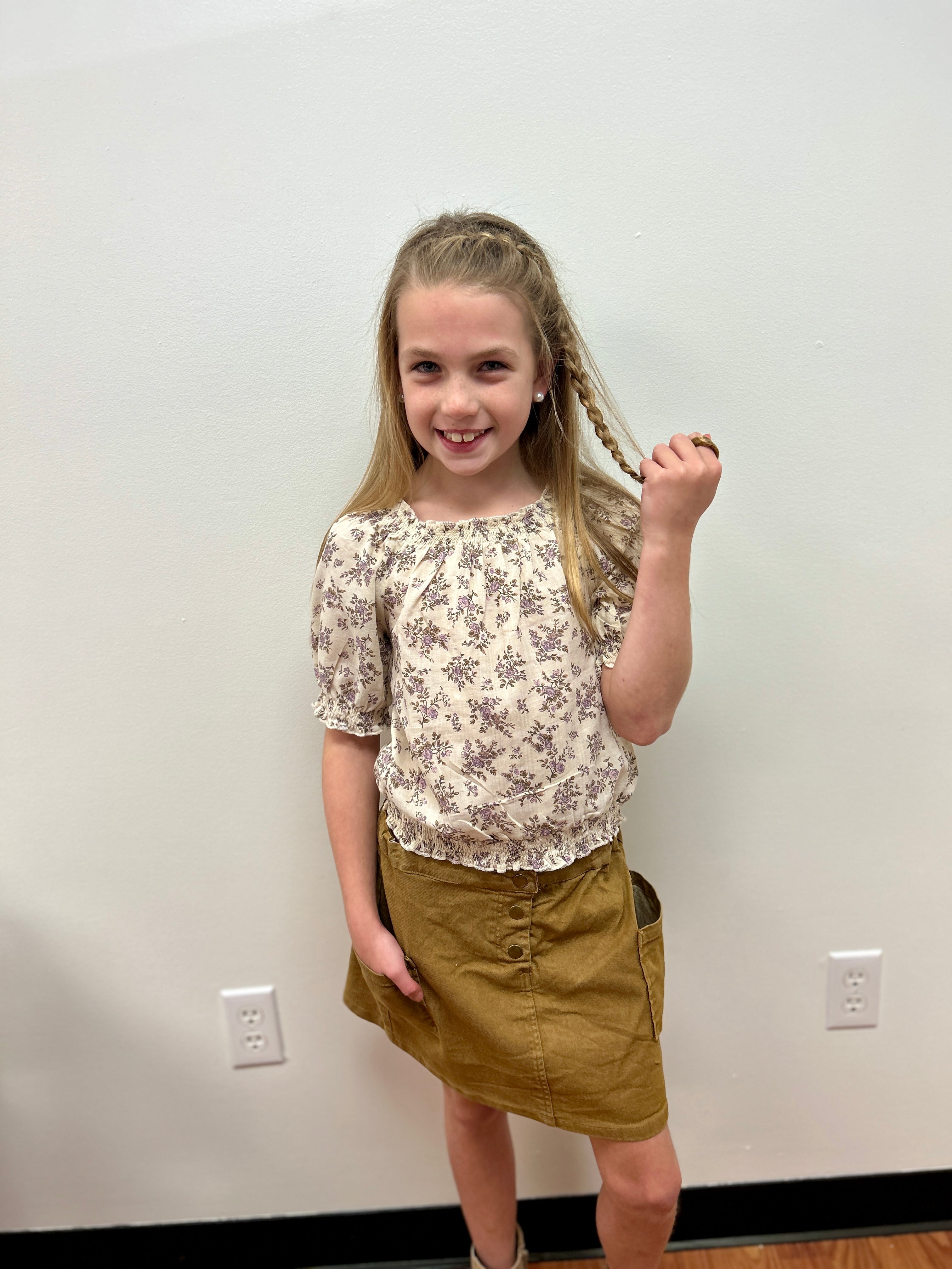 Vignette Girls Peasant Top - Floral Smocked