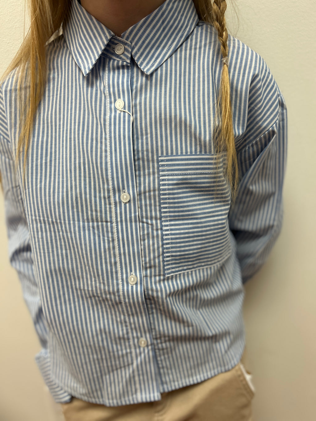 Mayoral Girls Oversized Pinstripe Blouse - Collared