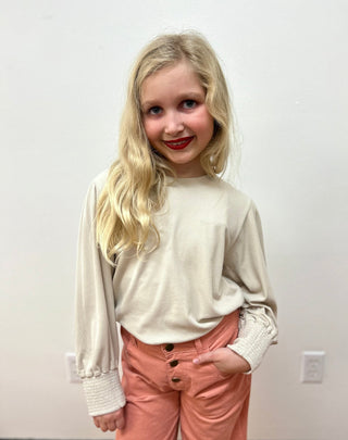 Vignette Girls Long Sleeve Rib Knit T-Shirt - Puff Sleeves - All About Me Boutique