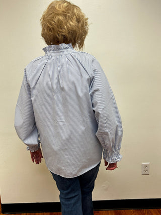 Pin Striped Button Front Blouse by Notations - All About Me Boutique