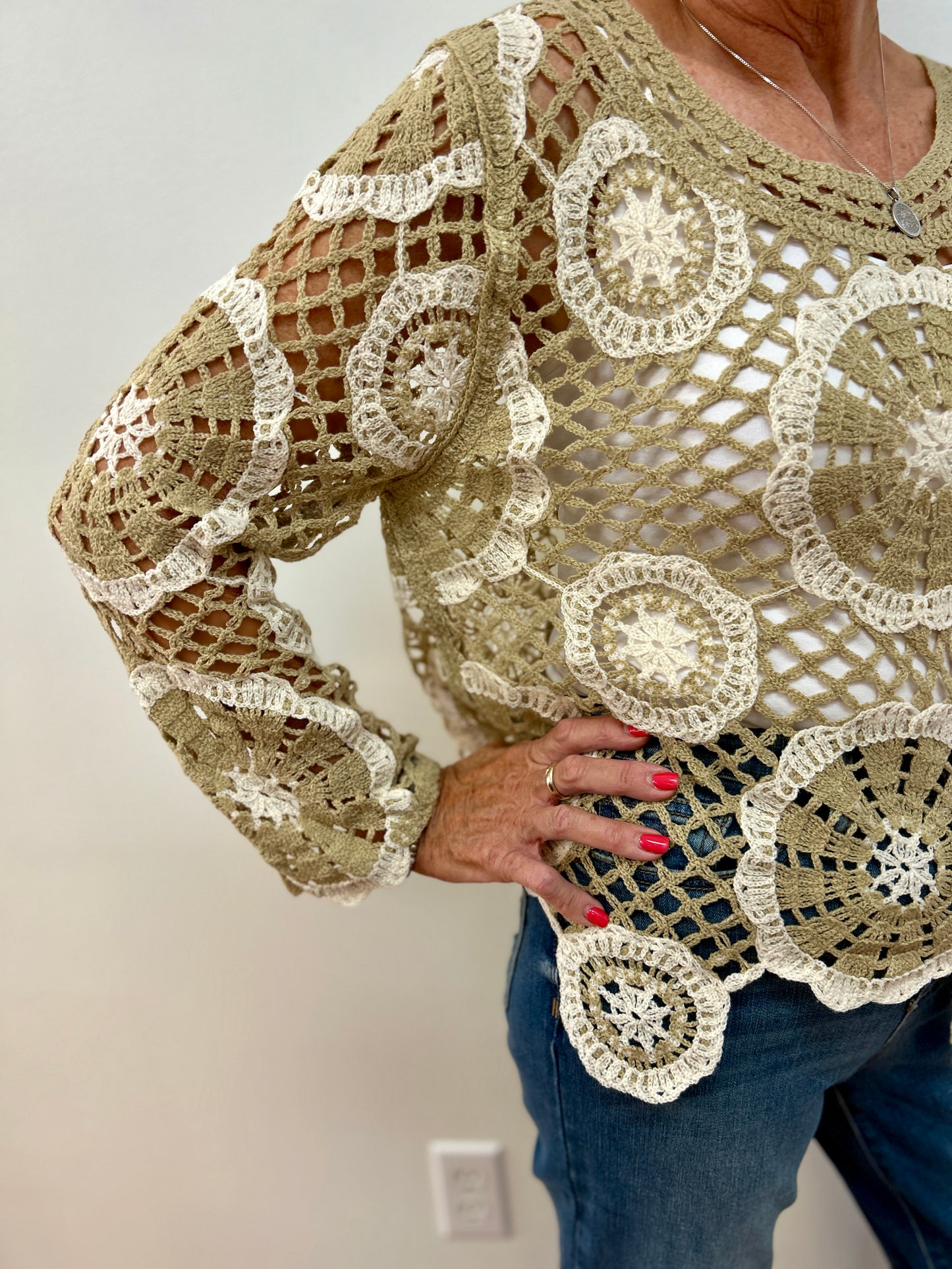 Jewel Neck Crochet Top