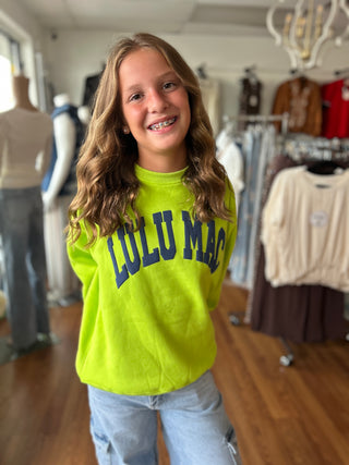 Lulu Mac Girls Chartreuse & Deep Blue Puff Sweatshirt