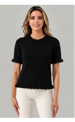 Pixie + Ivy Short Sleeve Ruffle Knit Top