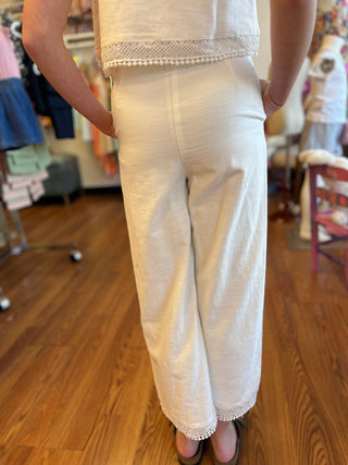 Girls Ivory Linen Look Pant with Lace Hem by Mayoral - All About Me Boutique