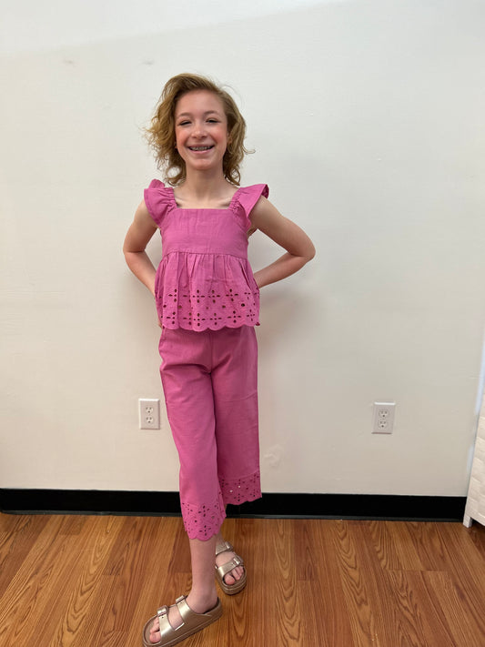 May Girls Eyelet Crop Pant and Babydoll Top