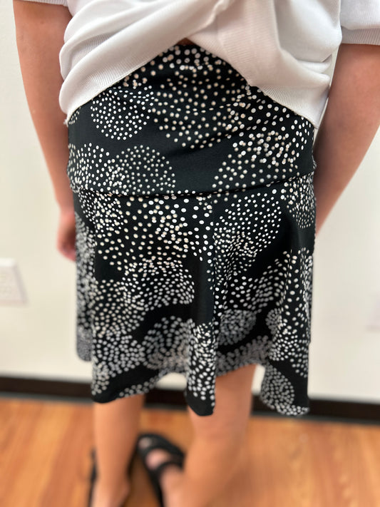 AC 407 Girls Ivory and Black Dotted Circles Panel Skirt